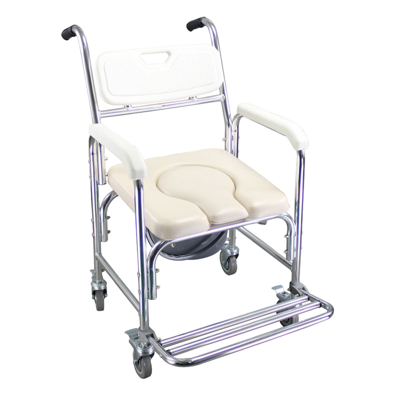 Load image into Gallery viewer, Mobile Shower Toilet Commode Wheelchair Aluminum Footrest Bathroom Beside