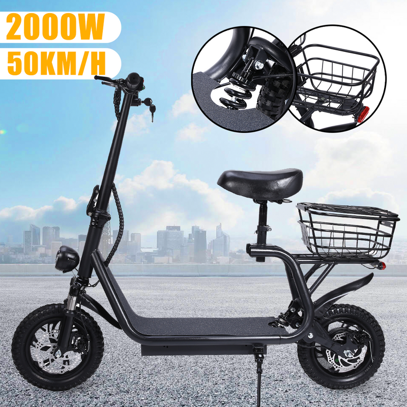 Load image into Gallery viewer, 2000W 50KM/H Adult Electric Scooter Motor e Scooter Foldable Bike With Seat
