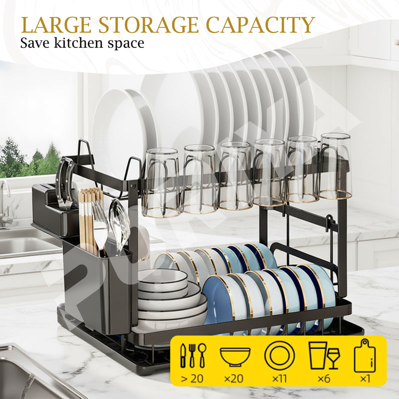 Load image into Gallery viewer, PORIYA Large Capacity Dish Drainer Carbon Steel Dish Drying Rack Drainboard Dish Rack
