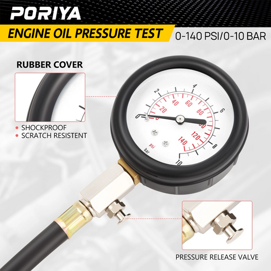 PORIYA 12pcs Engine Oil Pressure Test Tool Kit Tester Gauge Diagnostic Auto Tools set