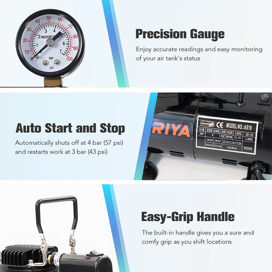 PORIYA Airbrush Compressor W/ 3L Air Tank Dual Action Paint Airbrush Spray Gun Nail Set