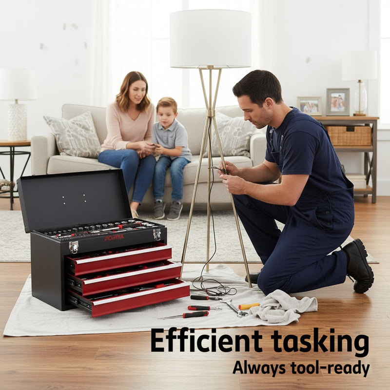 Load image into Gallery viewer, PORIYA 112pcs Tool Box Trolley Tool Set Portable Tool Kit DIY Hand Tool Set
