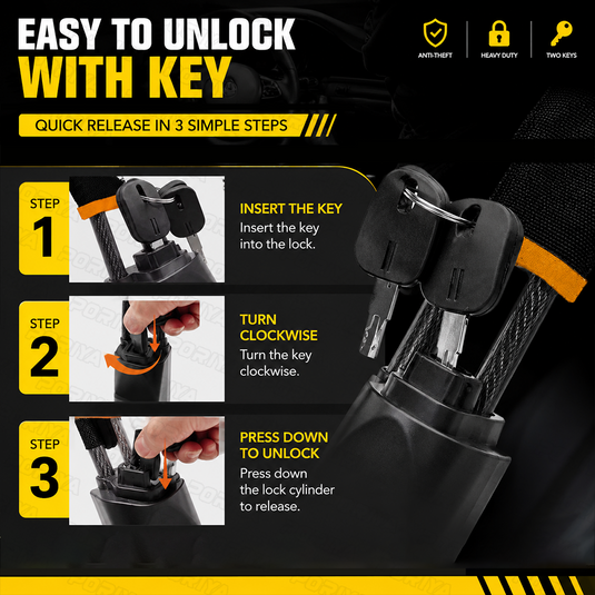 PORIYA Seat Belt Lock Steering Wheel Lock Car Security Anti-Theft Device With 3 Keys AU