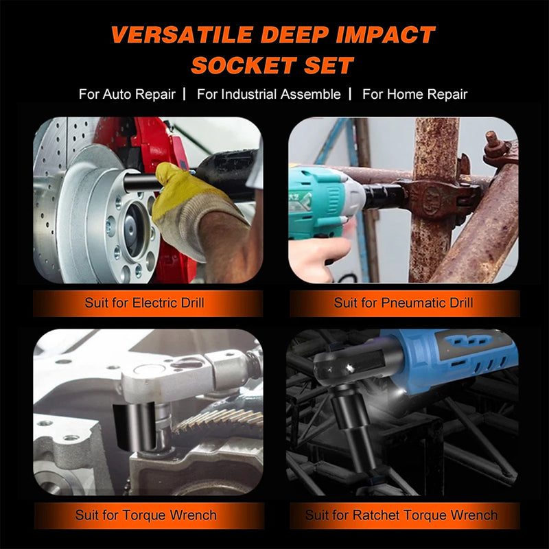 Load image into Gallery viewer, PORIYA 50Pc 3/8" Drive Impact Socket Set Ratchet Wrench Metric SAE Deep Short Sockets
