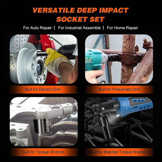 PORIYA 50Pc 3/8" Drive Impact Socket Set Ratchet Wrench Metric SAE Deep Short Sockets