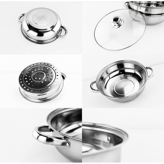 PORIYA 3/4 Tier Stainless Steel Steamer Meat Vegetable Pot Steaming Cookware Kitchen