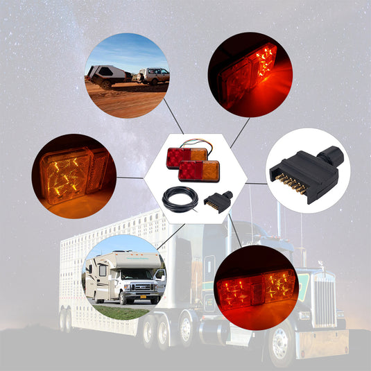 PORIYA LED Trailer Tail Light Kit Pair Plug 8m 5 Core Wire Caravan Ute 7 Pin Flat Set
