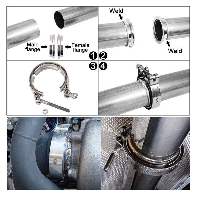 Load image into Gallery viewer, PORIYA 3" inch 76mm V-Band Vband Clamp Stainless Steel Flange Exhaust Pipe Tailpipe 2x
