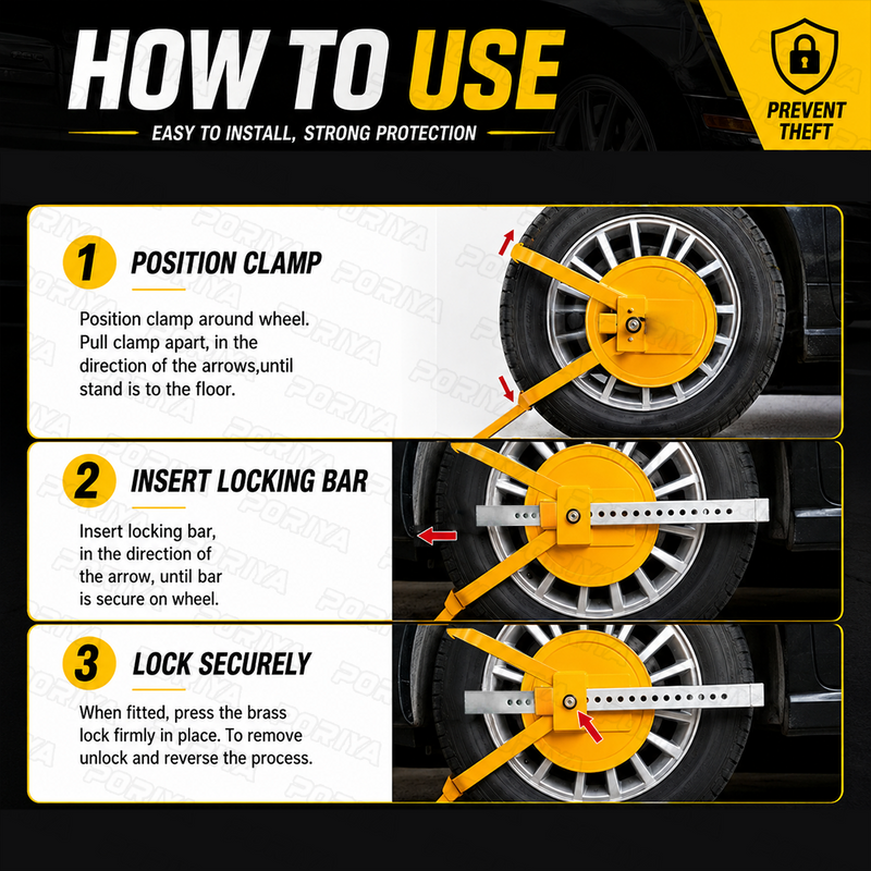 Load image into Gallery viewer, PORIYA Wheel Lock Clamp Car Caravan Trailer Security Keys Heavy Duty 13''-15''
