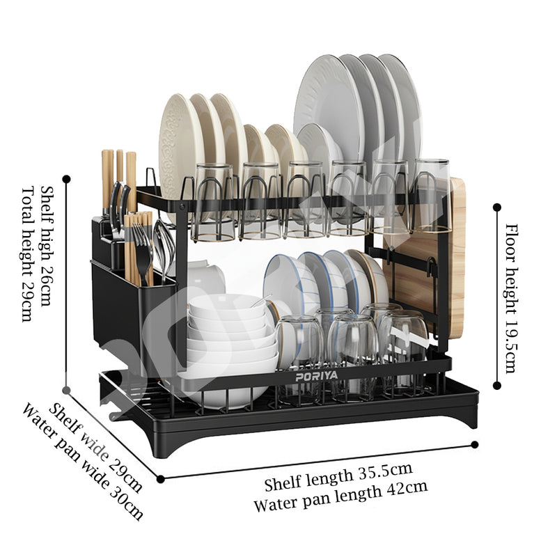 Load image into Gallery viewer, PORIYA Large Capacity Dish Drainer Carbon Steel Dish Drying Rack Drainboard Dish Rack
