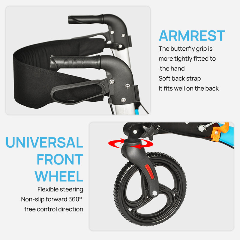Load image into Gallery viewer, Rollator Walker Aluminium Foldable Walking Frame Mobility Aid Rollator 4 Wheels
