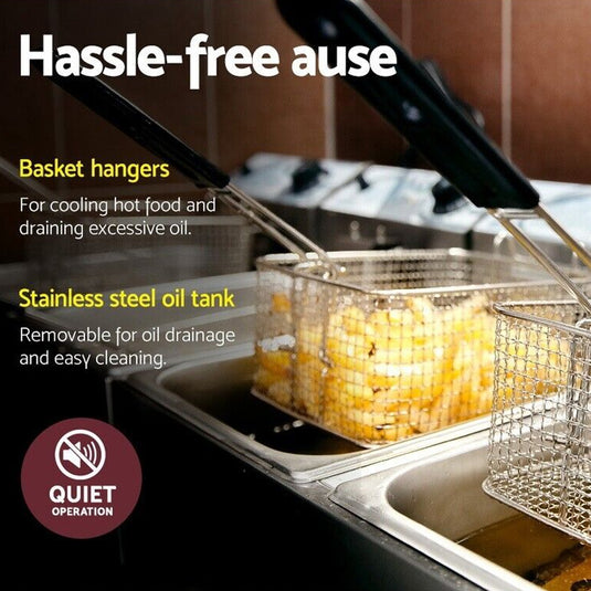 PORIYA Electric Deep Fryer 10L / 20L Commercial Bench Top Single Stainless Steel 2500W