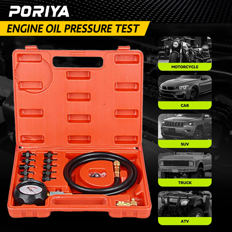Load image into Gallery viewer, PORIYA 12pcs Engine Oil Pressure Test Tool Kit Tester Gauge Diagnostic Auto Tools set
