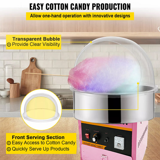 PORIYA Commercial Cotton Candy Machine Sugar Floss Maker 1000W Pink WITH/ Cover