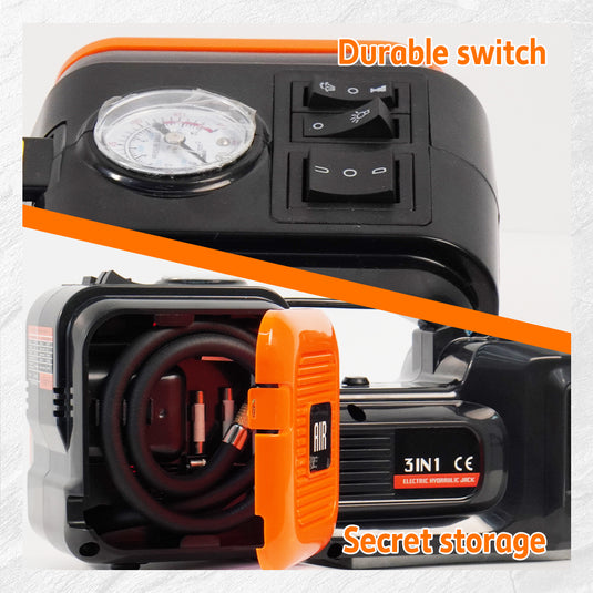 PORIYA  Electric Hydraulic Floor Jack 5Ton car 12V w/Impact Wrench Inflator Pump