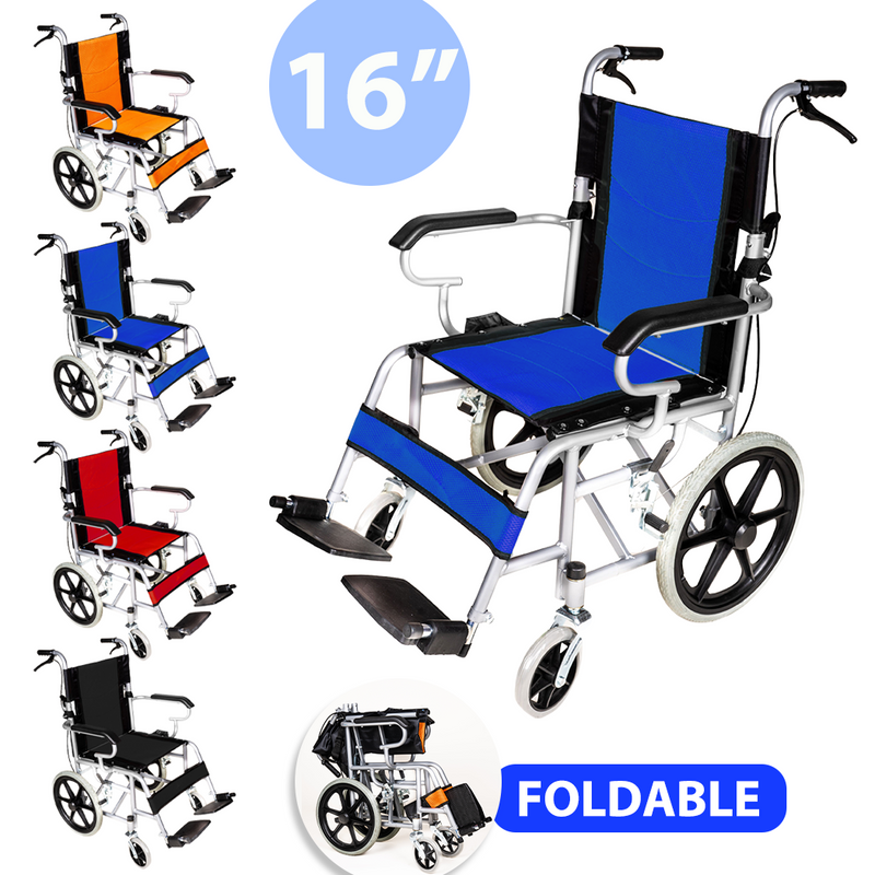 Load image into Gallery viewer, 16&quot; Foldable Wheelchair Park Brakes Lightweight Soft for Elderly and Disabled
