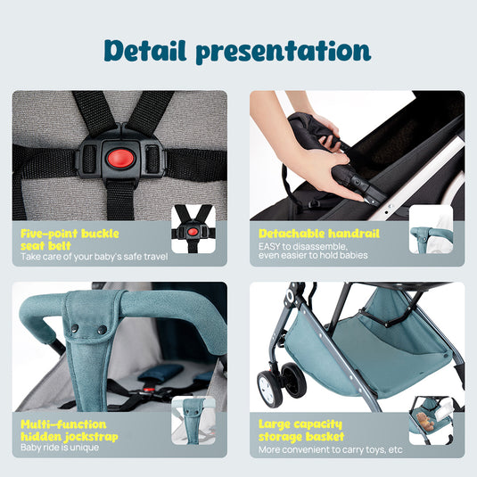 PORIYA Baby Stroller Pram Lightweight Compact Foldable Carry on Plane wi Mosquito Net