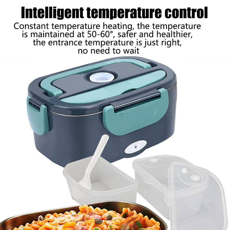 Load image into Gallery viewer, PORIYA 2 in1 Home Car Electric Lunch Box Stainless Steel Food Heating Bento Box
