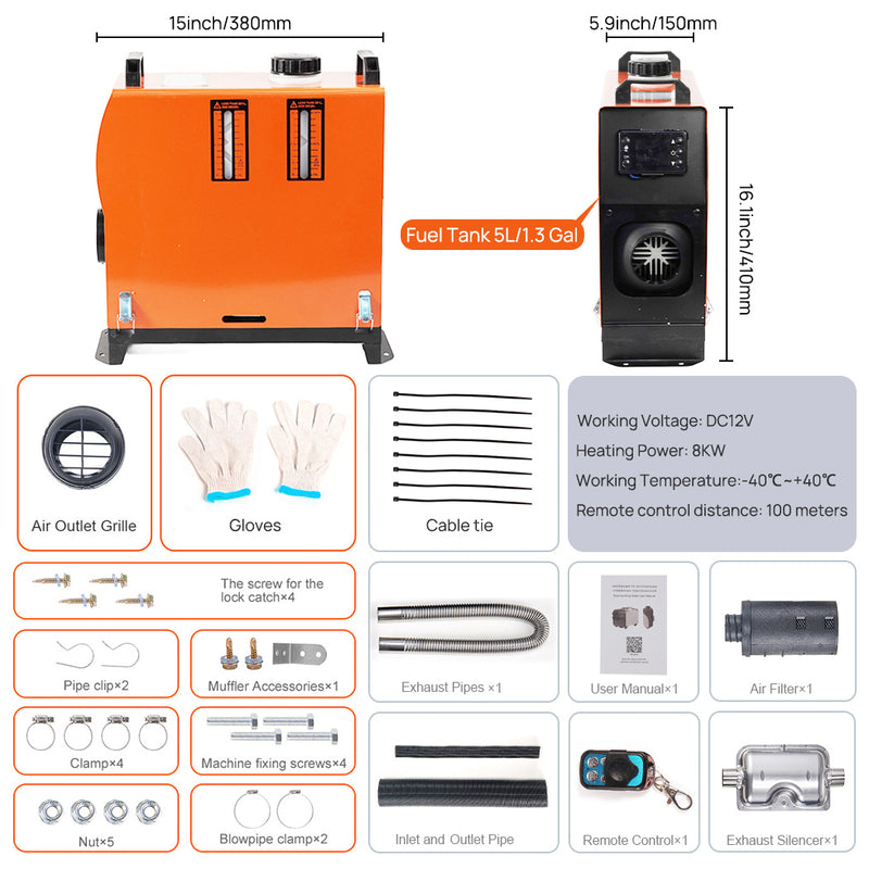 Load image into Gallery viewer, PORIYA Diesel Air Heater All-in-one 12V 8KW Bluetooth App LCD for Car RV Indoors
