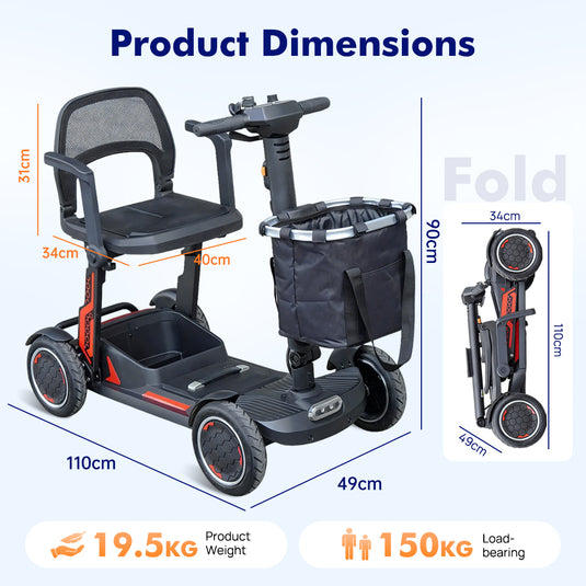 PORIYA 19.5KG Electric Mobility Scooter Lithium Power Foldable Airline w/ Basket
