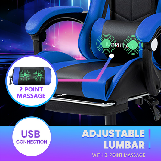 PORIYA Gaming Office Chairs 2-Points Massage Racing RGB LED Leather w/ Footrest