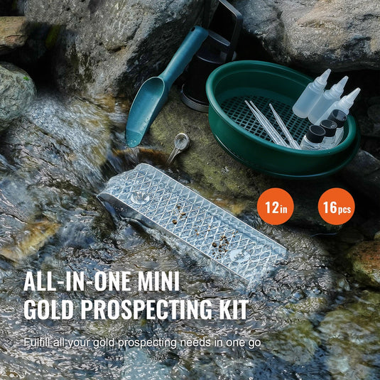 PORIYA Gold Panning Kit With Sluice Box 12" Aluminum Gold Mining Equipment 16 PC