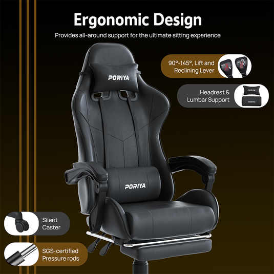 PORIYA Gaming Chair Office Computer Seating Racing PU Executive Massage Racer Recliner