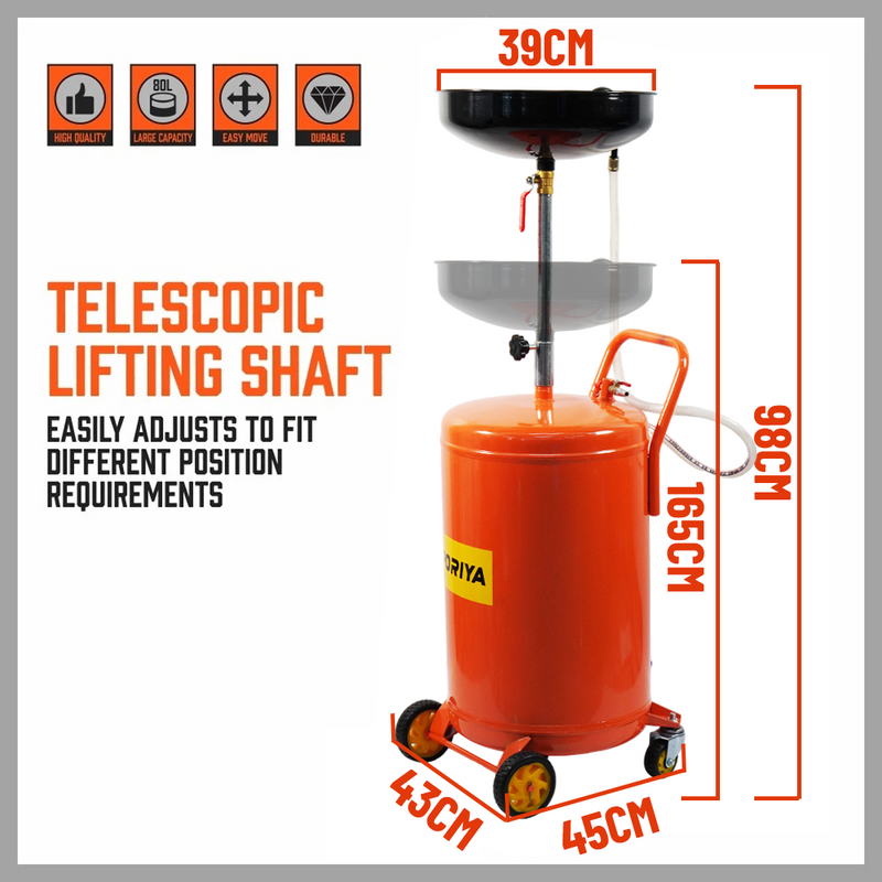 Load image into Gallery viewer, PORIYA 80L Waste Oil Drainer Fluid Change Tank Oil Drain Container Air Operated Mobile
