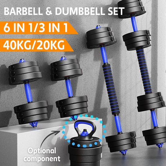 PORIYA 20kg 40kg Dumbbell Set Adjustable Barbell Kettlebell Home Gym Fitness