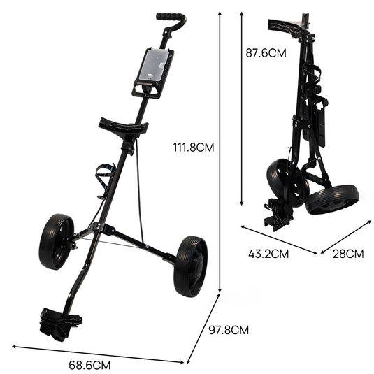 PORIYA Golf Buggy Quick Folding Trolley Golf Cart Trolley 2 Wheels Cup Holder