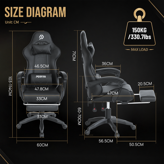 PORIYA Gaming Chair Home Office Computer Seat Racing PU Executive Recliner Chair