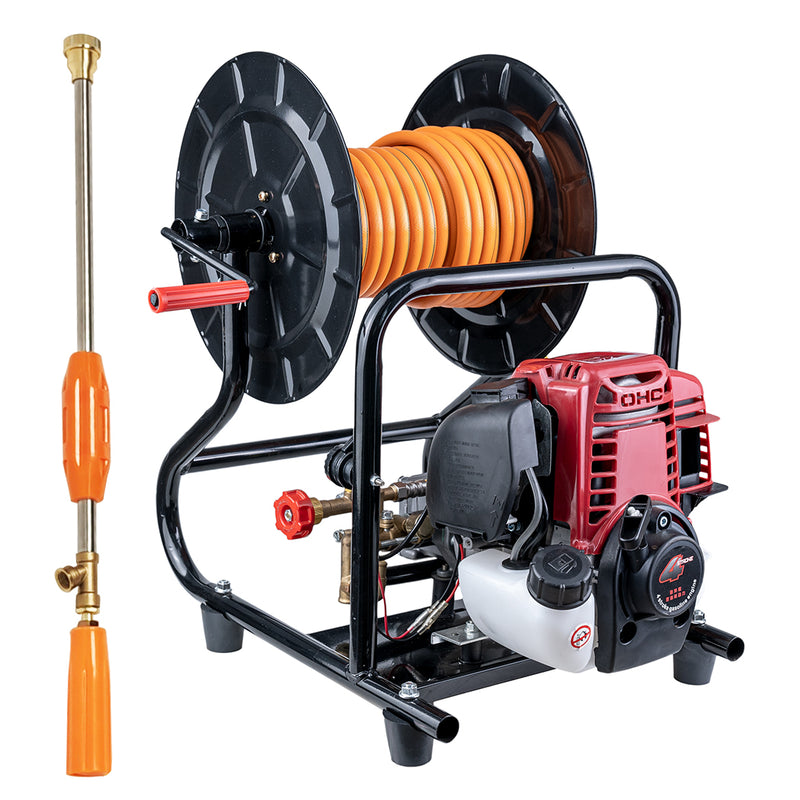 Load image into Gallery viewer, PORIYA Garden Weed Sprayer Pump 4 Stroke Petrol Engine Motor Hose Reel Kit Pest Control
