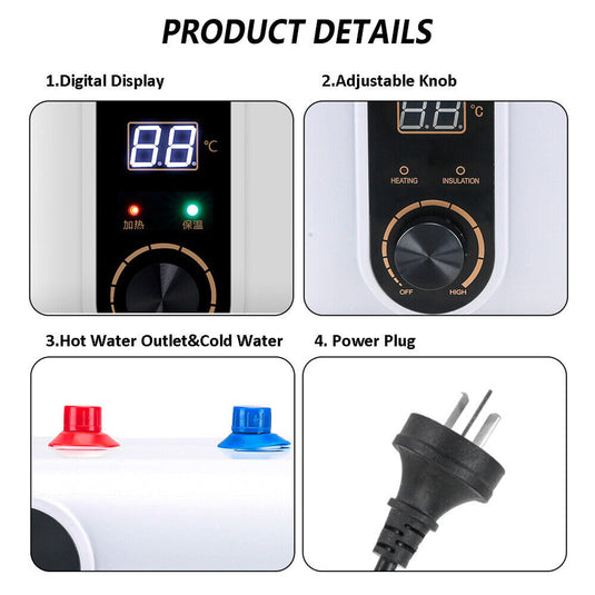PORIYA 10L Electric Instant Tankless Hot Water System Heater Under Sink Shower Portable