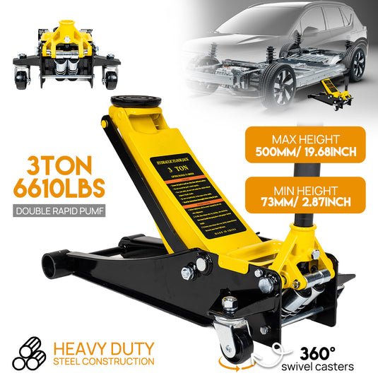 PORIYA Super Low Profile Floor Jack 3-Ton Hydraulic Trolley Quick Lift Dual Pump