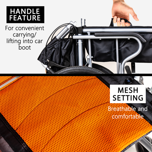 16" Foldable Wheelchair Park Brakes Lightweight Soft for Elderly and Disabled
