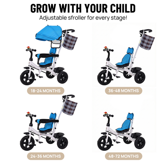 PORIYA 4 In 1 Tricycle Bike Trike Baby Prams Kids Stroller Toddler Ride-On Toy Gift