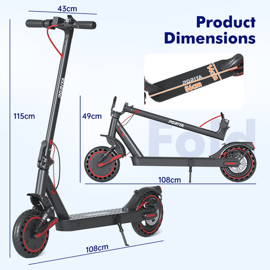 PORIYA Portable Electric Scooter 900W 40KM/H 50KM Foldable E Bike w/ Shock Absorption