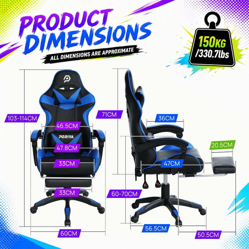 Load image into Gallery viewer, PORIYA Gaming Chair Home Office Computer Seat Racing PU Executive Recliner Chair Blue
