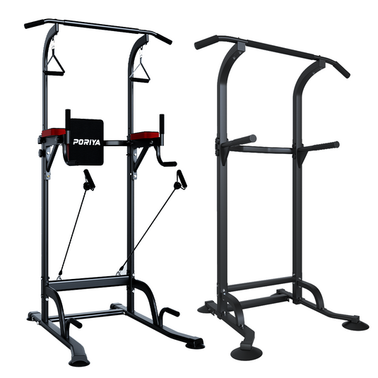 PORIYA Foldable Power Tower Chin Up Station Push Pull Up Bar Knee Raise Weight Dip Gym