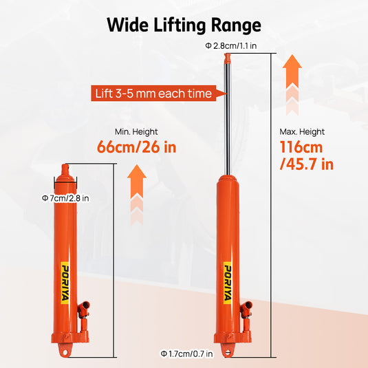 PORIYA 8T Hydraulic Long Ram Jack Lift Jacking Shop Crane Engine Hoist Lifting