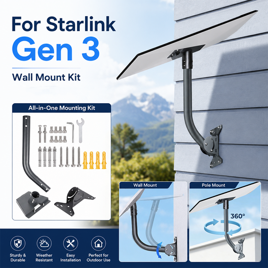 PORIYA Starlink Gen 3 Mounting Kit Outdoor 360° Adjustable Wall/Roof Iron Pole Mount