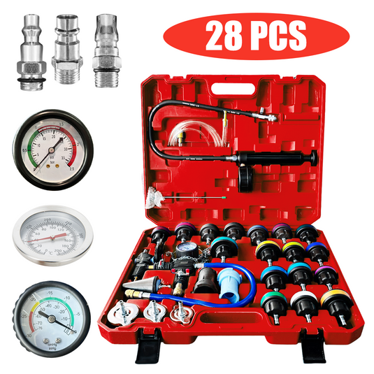 PORIYA 28PCS Universal Radiator Pressure Tester Vacuum Type Cooling System Refill Kit