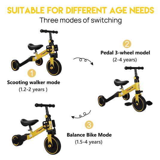 PORIYA 3 in1 Toddler Kid Ride on Toy Balance Bike Scooter Tricycle 1.5-4 Years Push Car