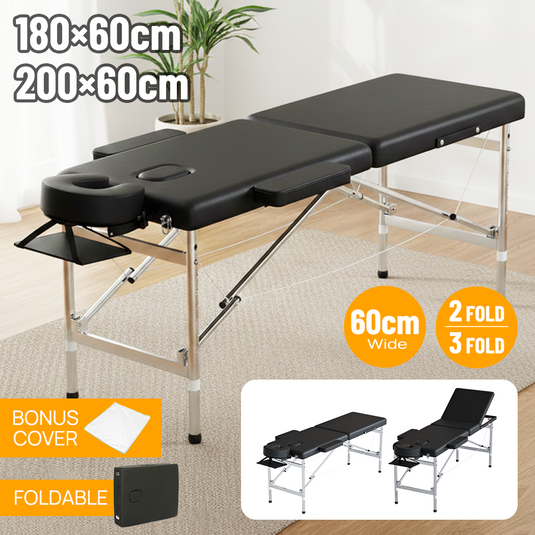 PORIYA 3-Fold Aluminum Massage Table Portable Folding Spa Beauty Therapy Massage Bed