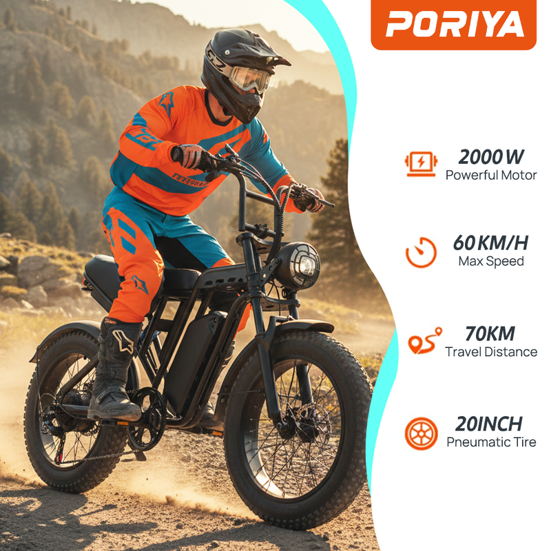 Load image into Gallery viewer, PORIYA 2000W 20" Electric Bike 48V 16Ah 60km/h MTB Ebike 70KMH Mountain Bicycle E-Bike
