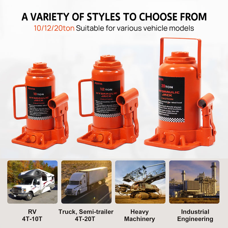 Load image into Gallery viewer, PORIYA 10/12/20 Ton Bottle Jack Hydraulic Lifter Heavy Duty Car Safety Valve 4WD
