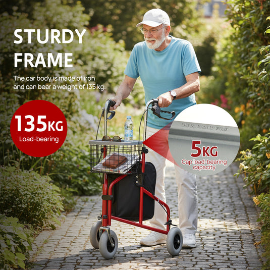 PORIYA Folding Walker Rollator 3 Wheel Mobility Aid Frame Indoor Outdoor Medical w/ Bag