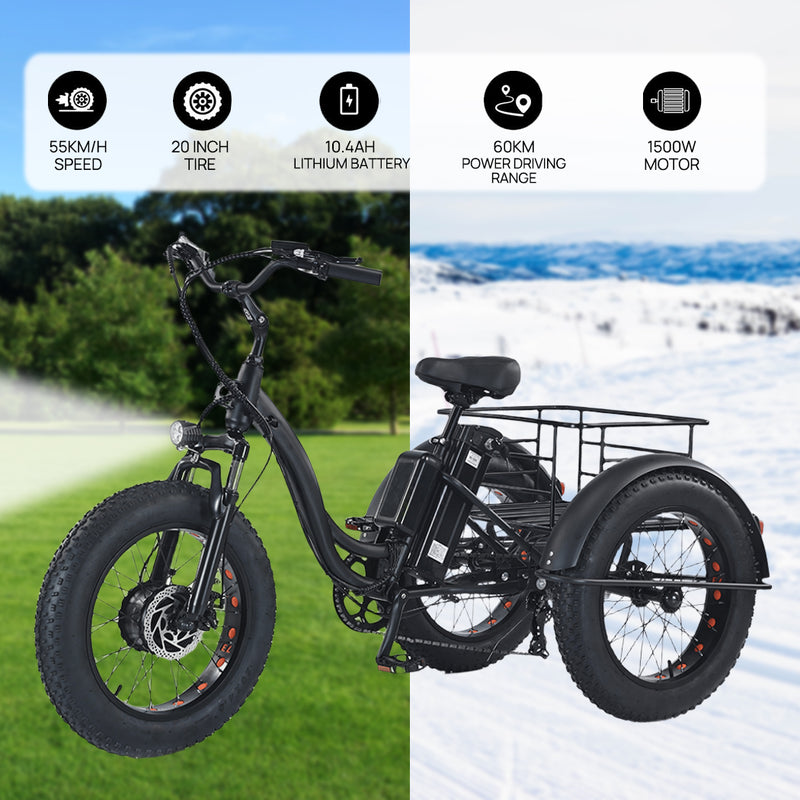 Load image into Gallery viewer, 1500W Electric Tricycle escooter Urban City Bicycle Rechargeable 20&quot; Fat Tyre
