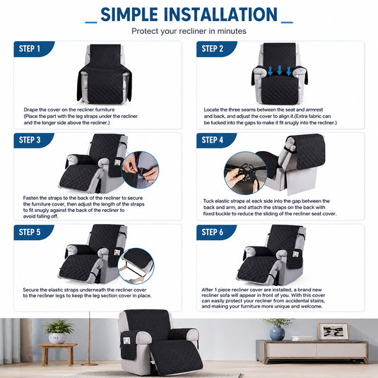 PORIYA 100% Waterproof Recliner Chair Cover Non Slip Recliner Covers for Recliner Chair