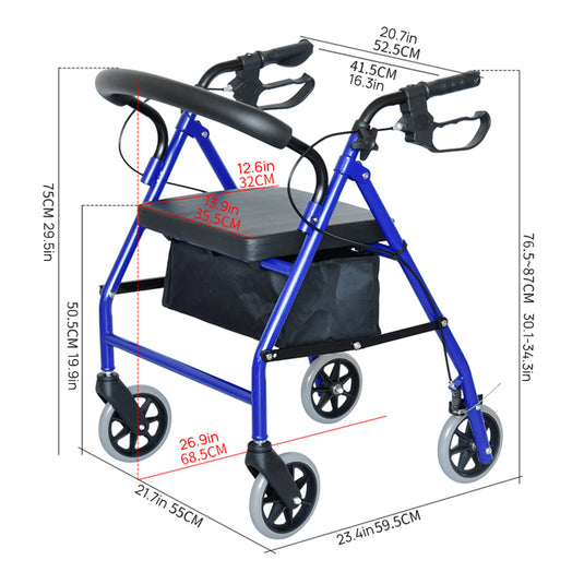 Classic Rollator Walker Lightweight Folding Mobility Walking Rollator Walker